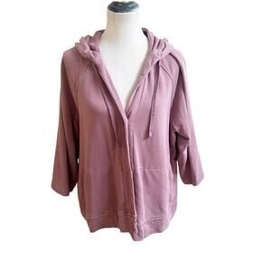J. Jill Organic Cotton One Button Hooded Sweater Pink Size Large Petite Terry